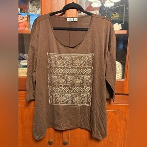 Cato Brown Graphic Long Sleeve Top Size: 18/20 W